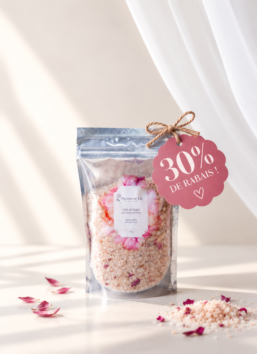 PROMO : Sels de bain avec pétales de pivoine