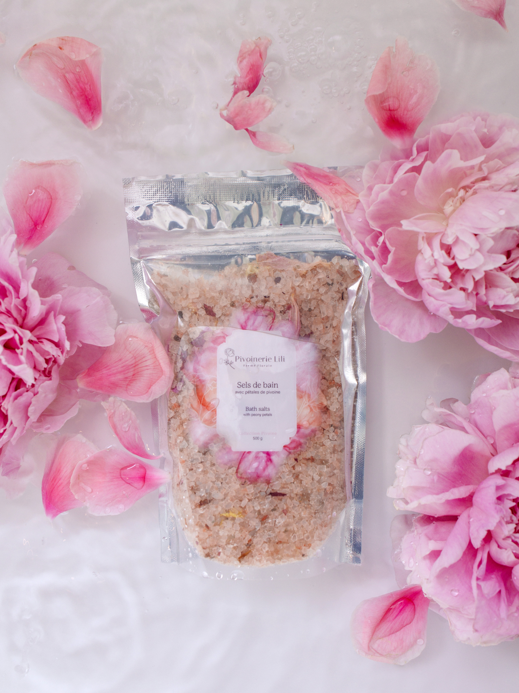 Sels de bain avec pétales de pivoine